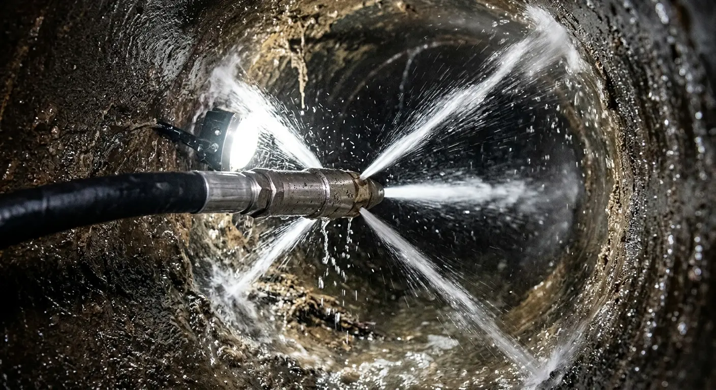 High-pressure hydro jetting nozzle cleaning sewer pipe for Sewer Line Relining in Robstown